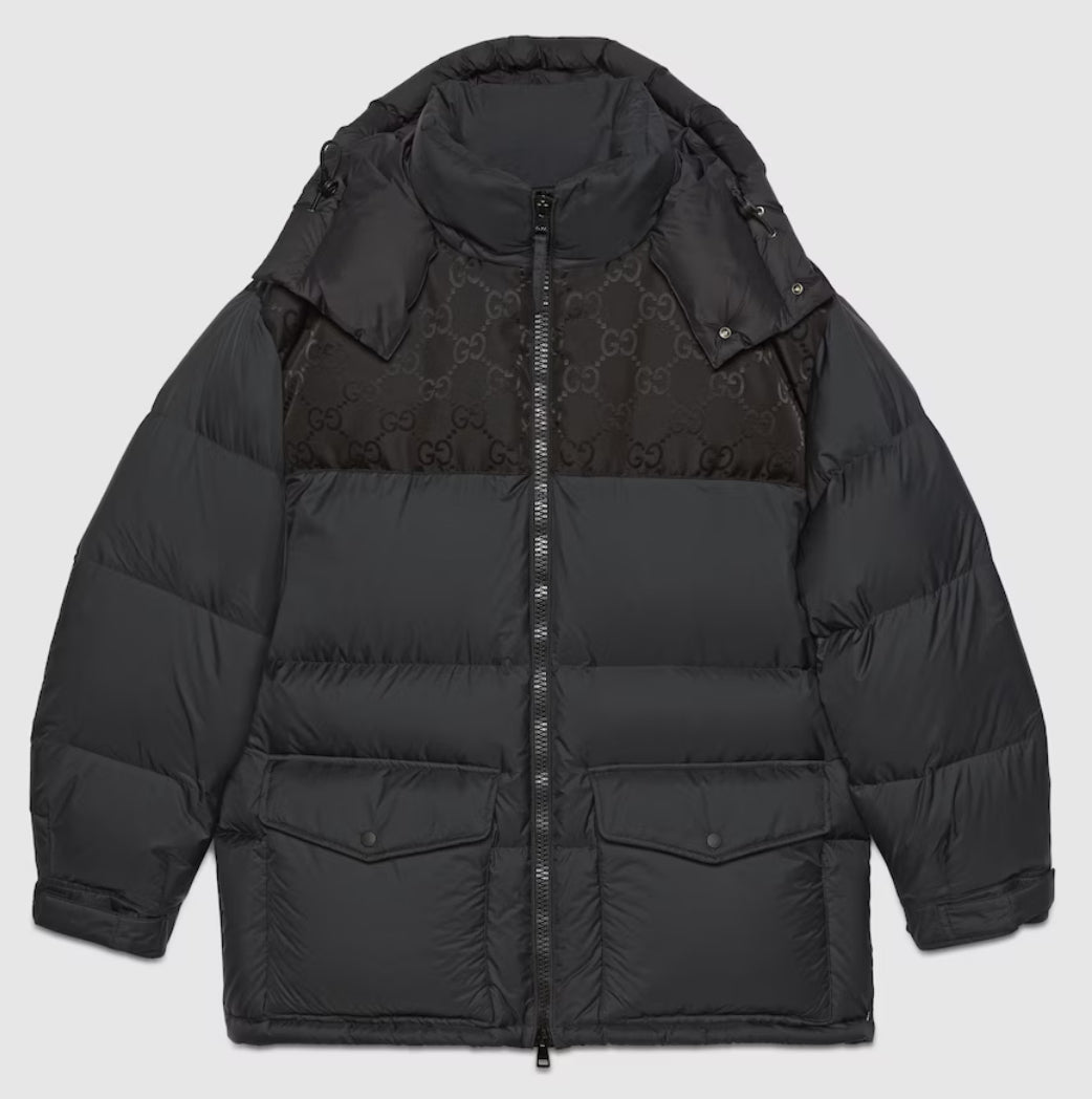 Gucci Nylon Down Jacket With GG Inserts