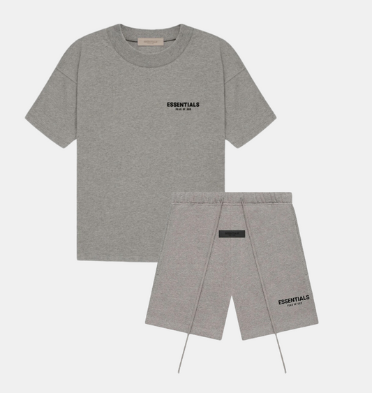 FEAR OF GOD ESSENTIALS TEE AND SHORTS SET DARK OATMEAL