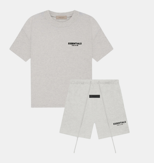 FEAR OF GOD ESSENTIALS TEE AND SHORTS SET LIGHT OATMEAL